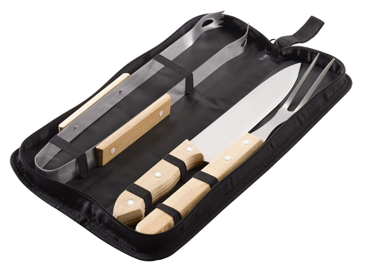 150.018447 BBQ-Set in schwarzer Tasche Edelstahl m.Holzgriffen (VE24) undefined