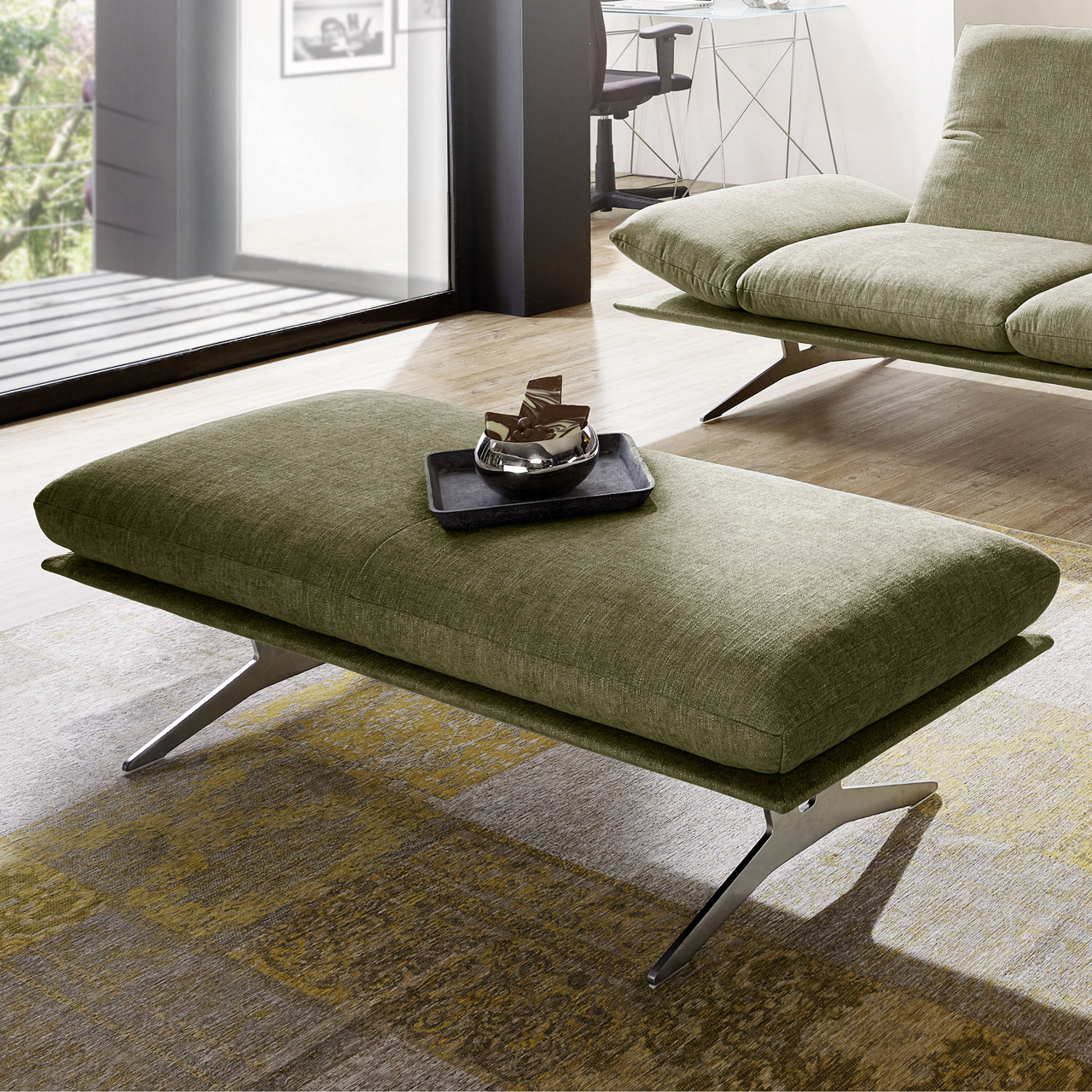 Francis HB Hockerbank, Stoff 10- IMPRESSION 74 olive, PG 10, Polsterung besonders leger,