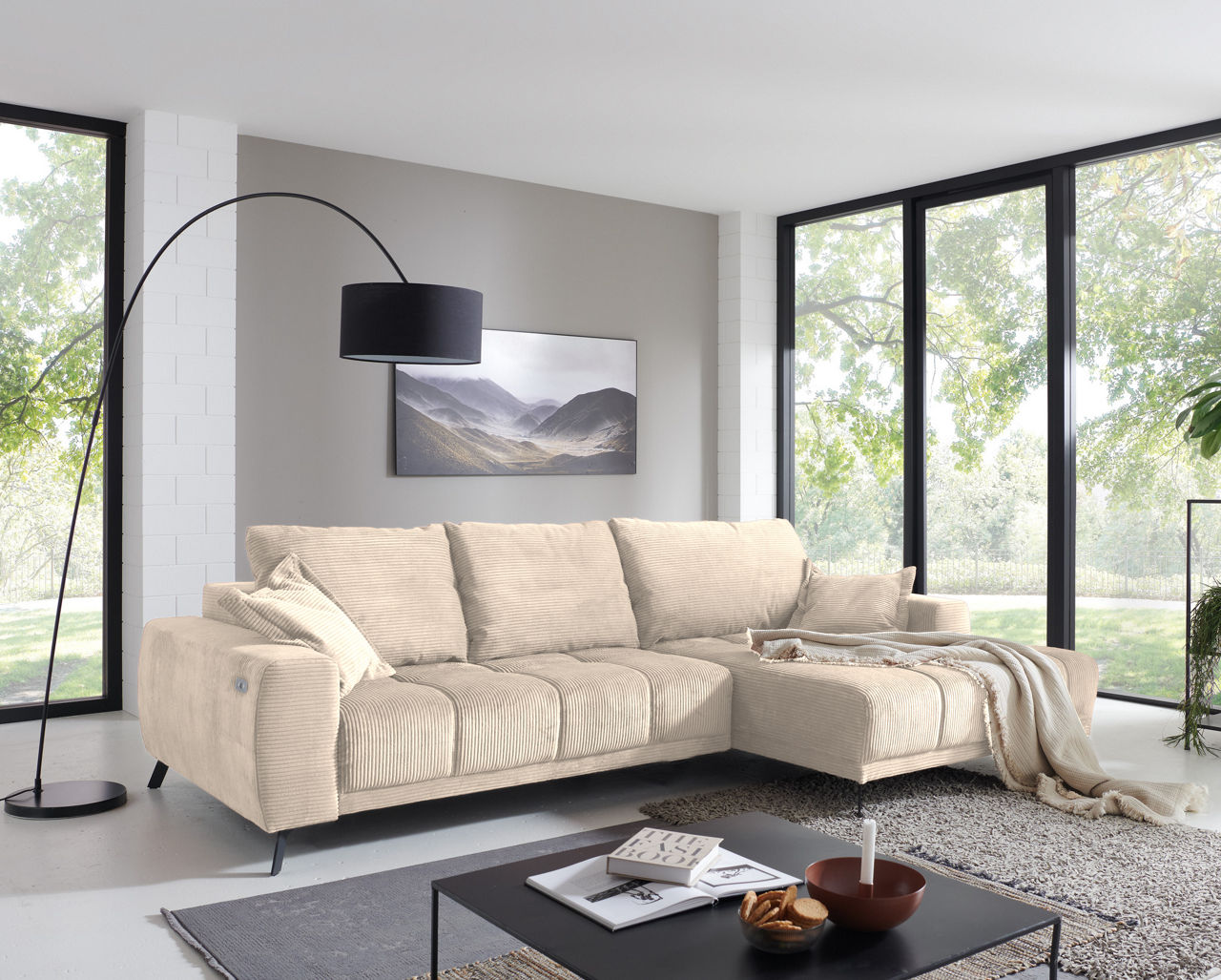  Bonito Polstergarnitur, Ottomane rechts, Hydra 23 beige 1