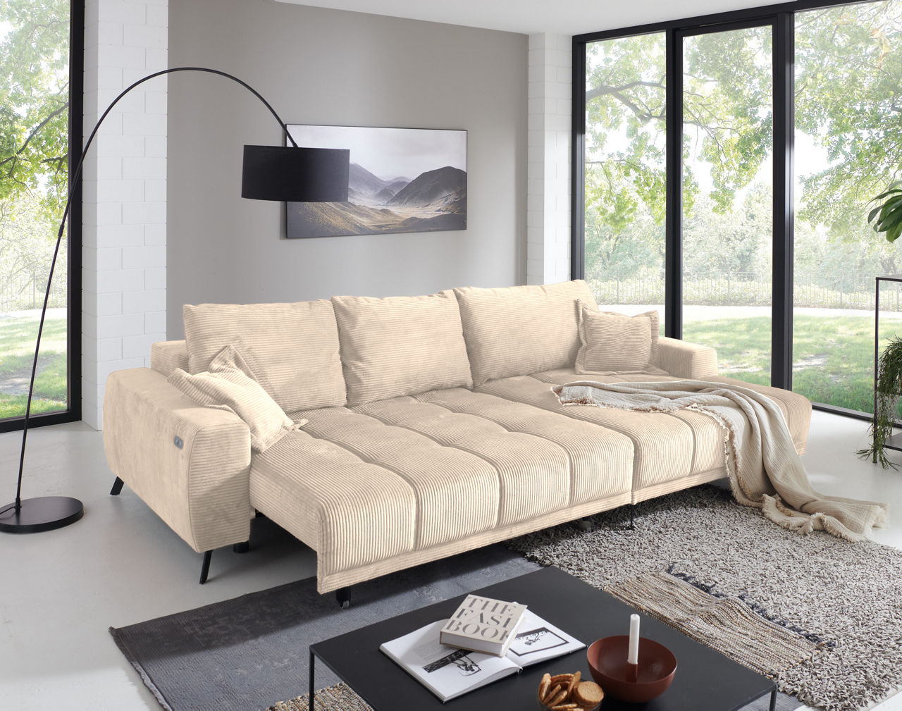  Bonito Polstergarnitur, Ottomane rechts, Hydra 23 beige 2