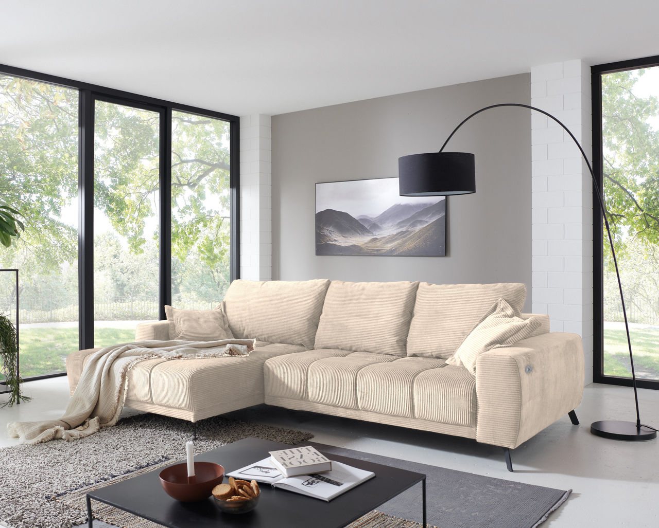  Bonito Polstergarnitur, Ottomane links, Hydra 23 beige 1