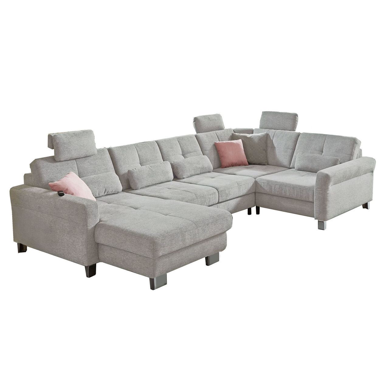 Bezug Famosa ecru / Füße Metall hochglanz