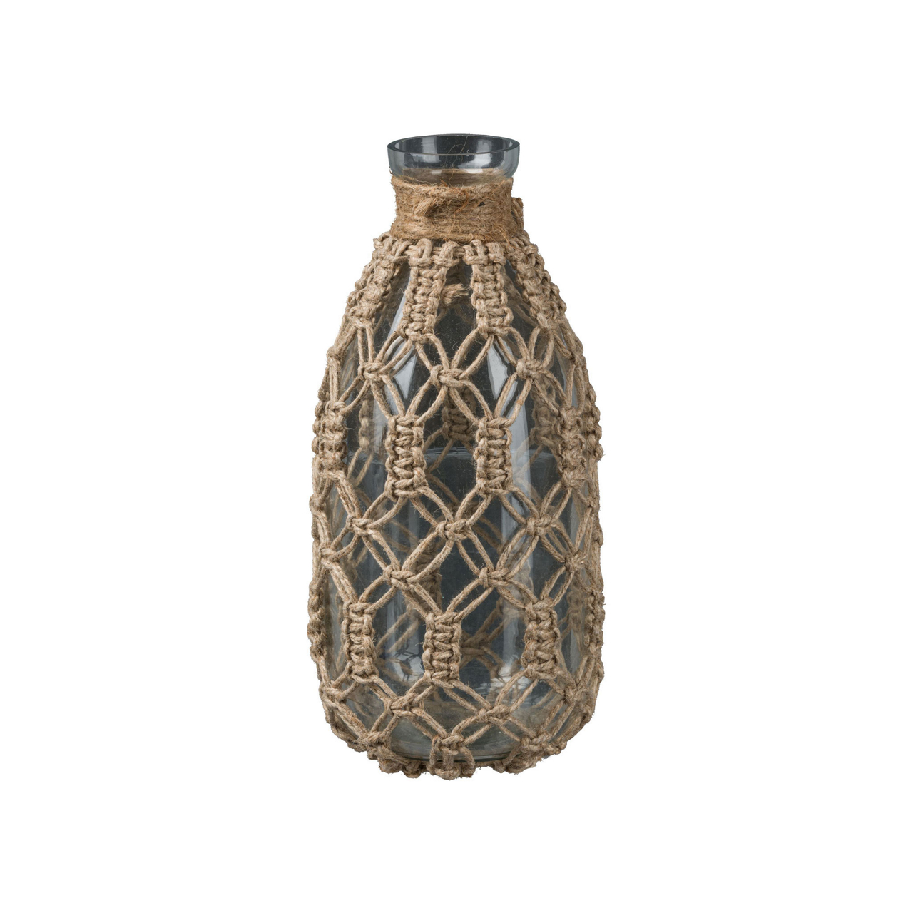  Glas-Flaschenvase mit Makramee 