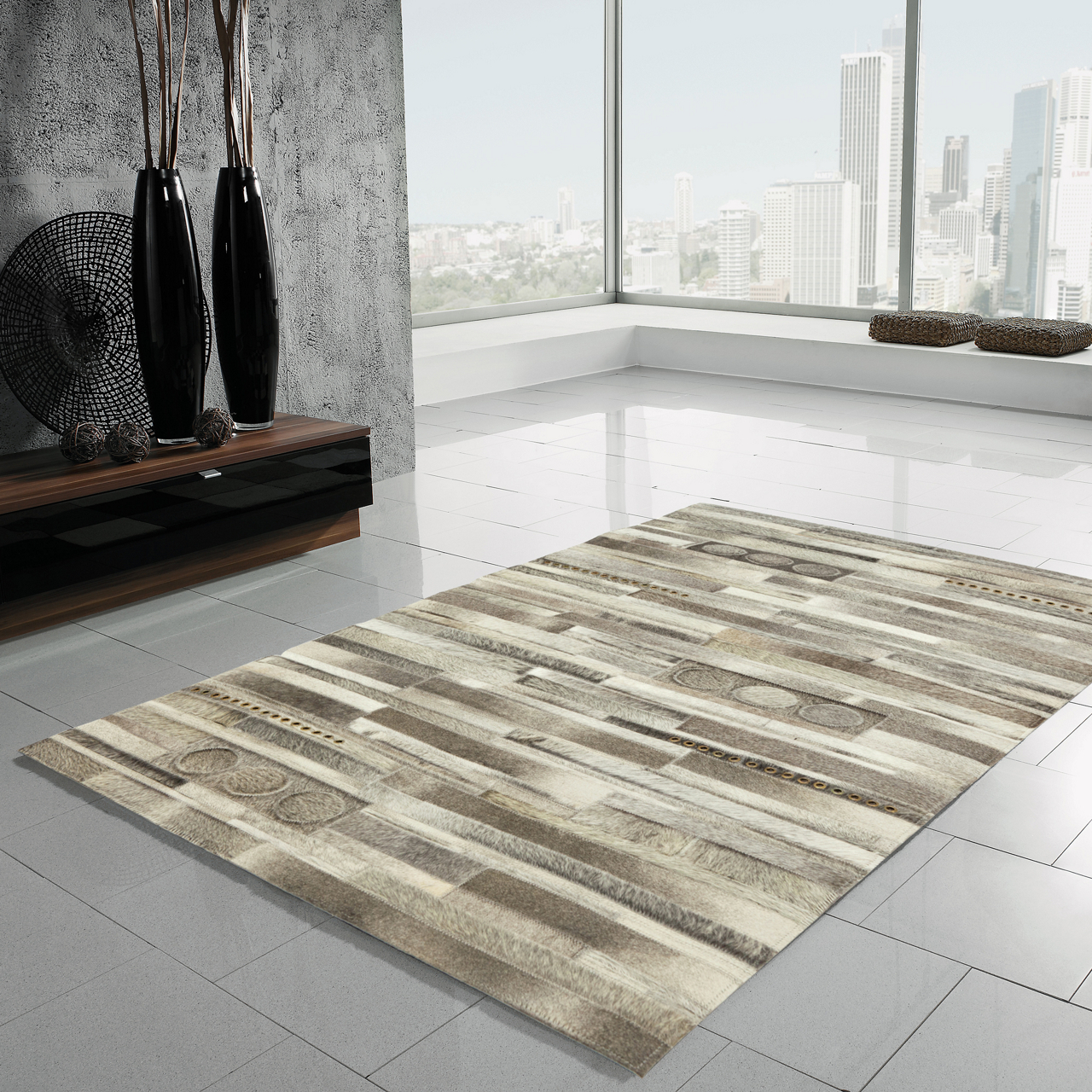  Leder-Patchwork-Teppich Lederteppich