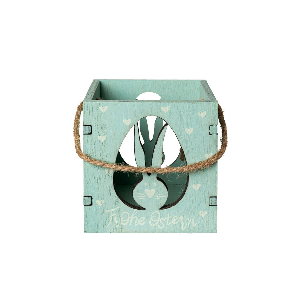 4321017-68 Holz Windlicht mit Hase grün, ca.8x8x18cm 