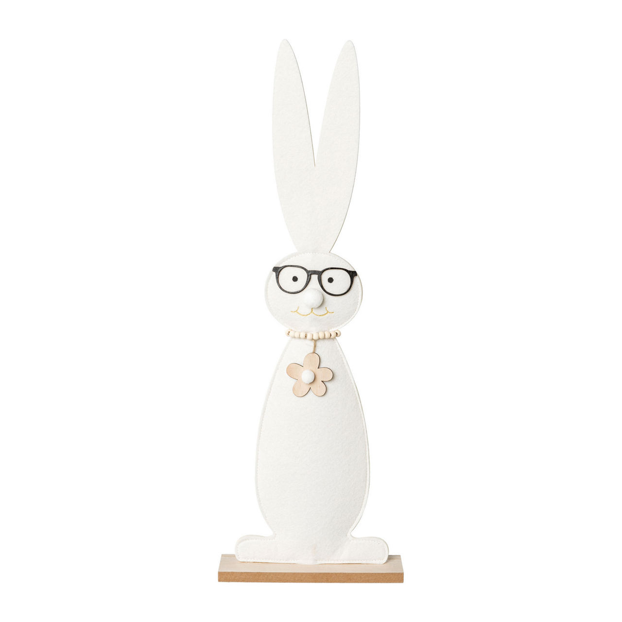 4321037-48 Filz Hase groß Bobb auf Holzfuss, creme ca.15x4x46cm
