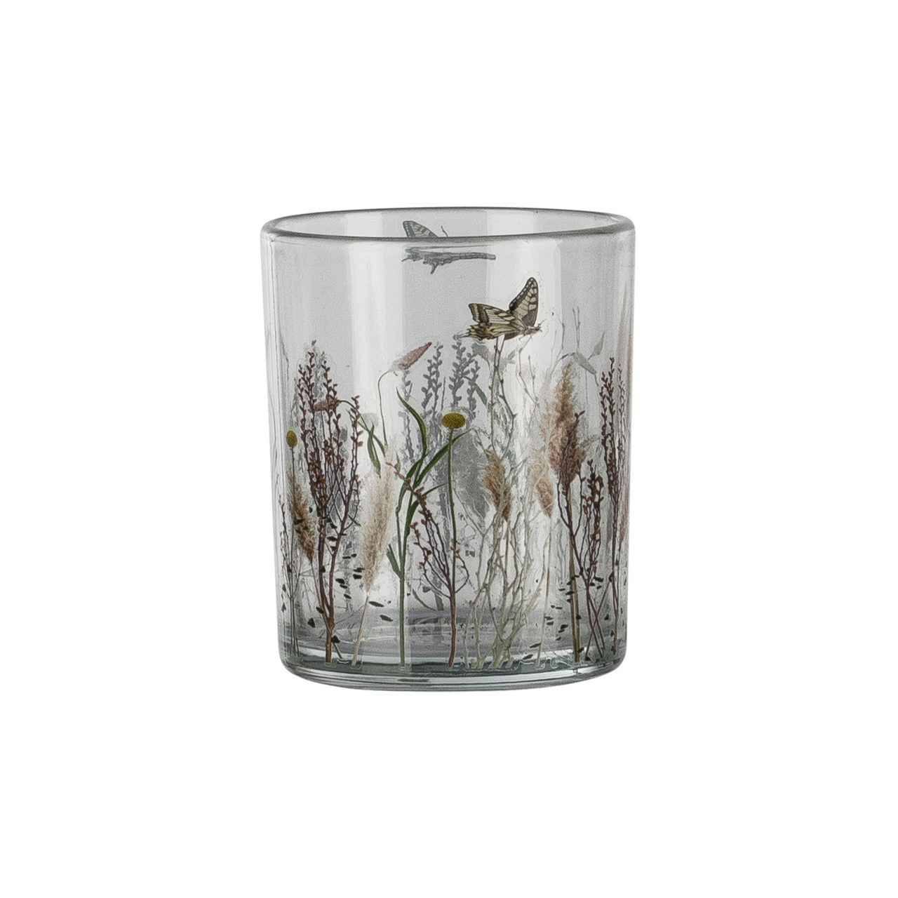4425017-10 Glas Teelichthalter m.Blumen Decal,7x8,5cm, Rosa  undefined
