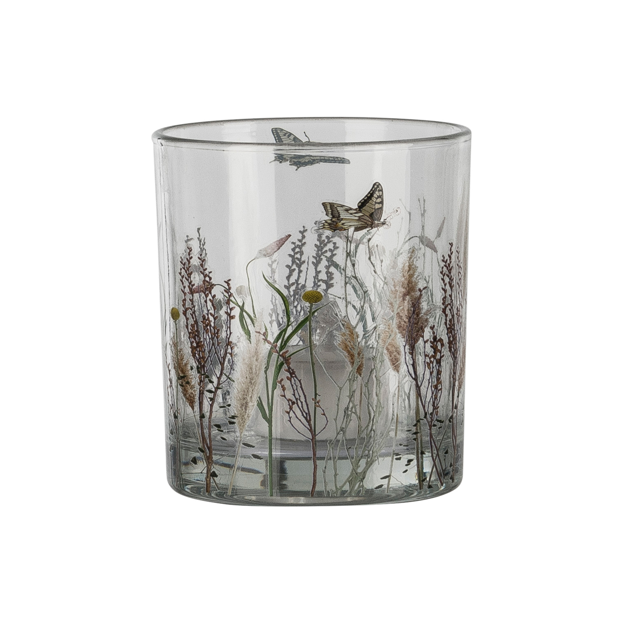 4425018-10 Glas Teelichthalter m.Blumen Decal,9x10cm, Rosa  undefined